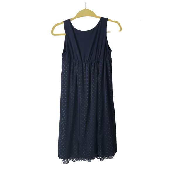 Mouth Valley Navy Blue Polka Dot Mesh Overlay Dress Empire Waist Size US Small - Picture 3 of 6